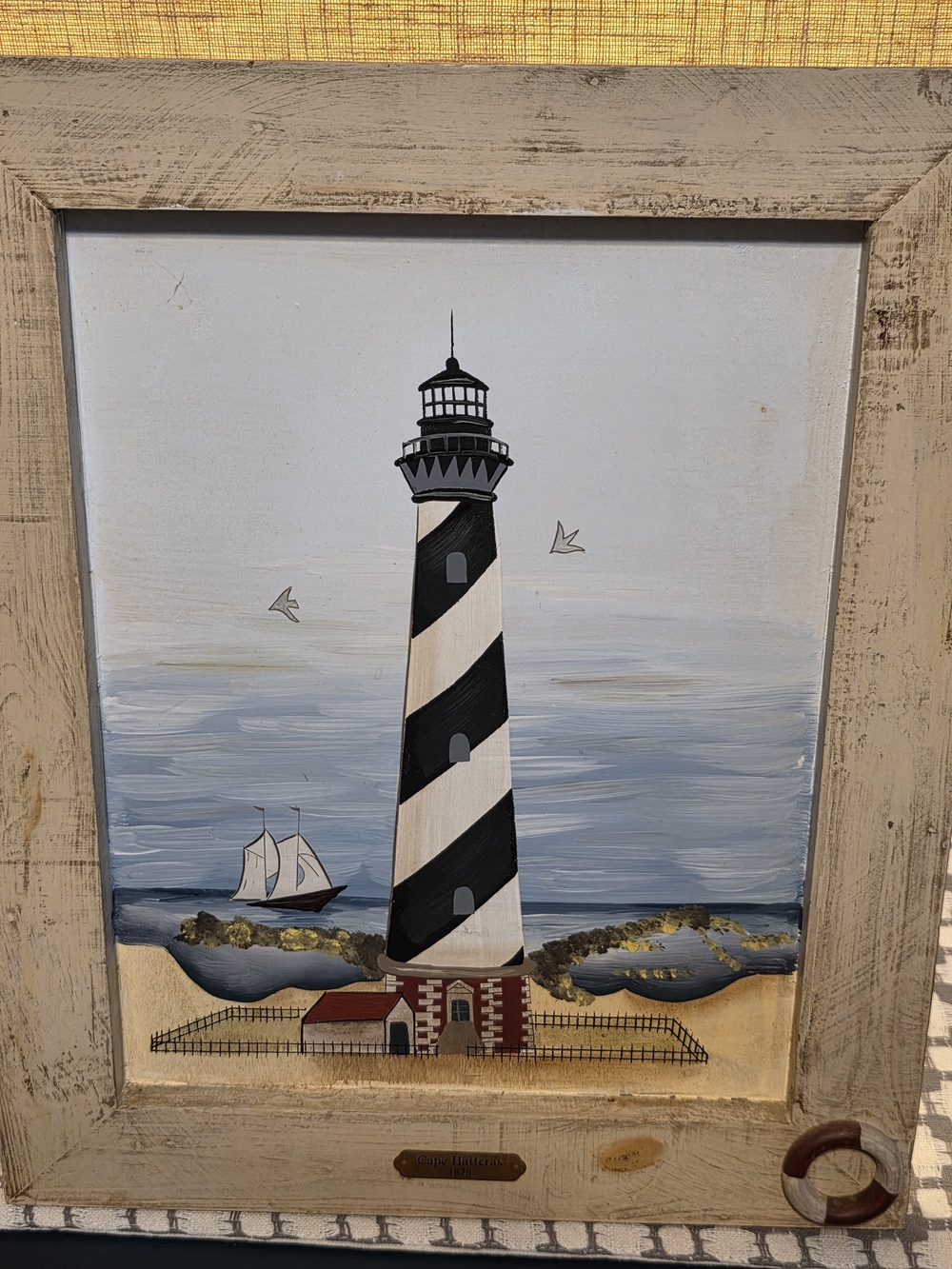Striped Lighthouse Wall Art in Black & White - Nautical Coastal Painting